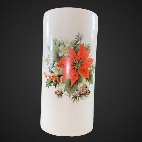 Vintage Haeger USA Christmas Poinsettia Flower 6”T 4”W Cylinder Vase - Picture 2 of 8